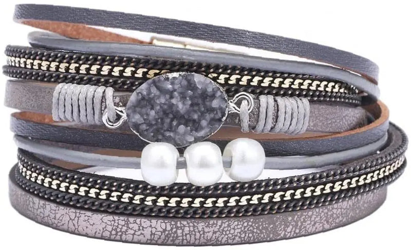 Men's Leather Multi-Layer Bracelet with Magnetic Clasp