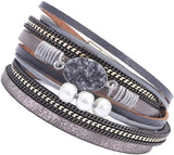 Men's Leather Multi-Layer Bracelet with Magnetic Clasp