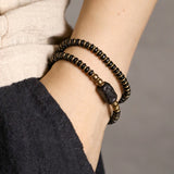 Wood Carved Bracelet Ebony Spacer Old Copper Unisex Jewelry