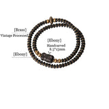 Wood Carved Bracelet Ebony Spacer Old Copper Unisex Jewelry