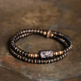 Wood Carved Bracelet Ebony Spacer Old Copper Unisex Jewelry