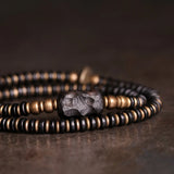 Wood Carved Bracelet Ebony Spacer Old Copper Unisex Jewelry