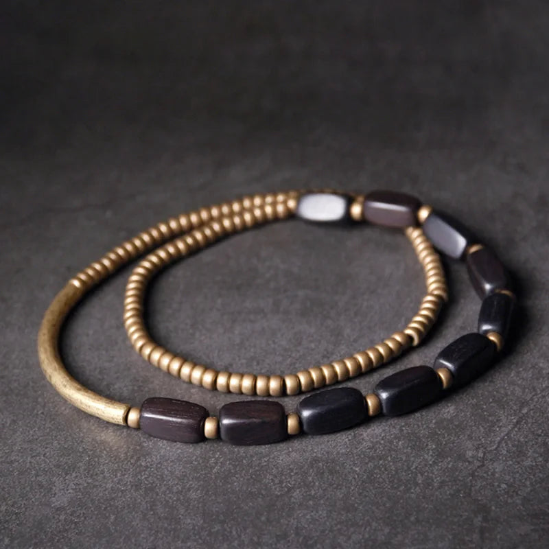Handcrafted Brass Tube Ebony Beads Bracelet Wood Wristbands