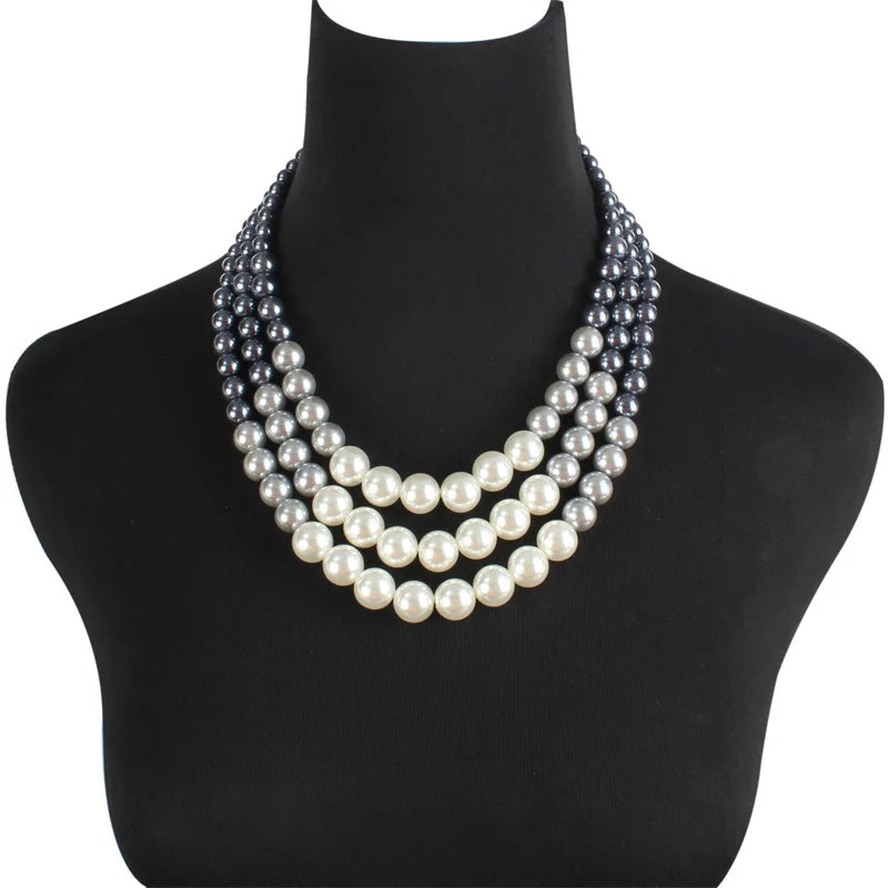 Double Layer Pearl Necklace Sweater Chain for Dinner Dress