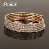 Layer Lady's Tennis Bracelet Rhinestones & Silver Plated Bangle