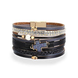 Boho Leather Wrap Bracelet with Crystal Beads