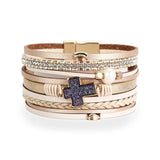 Boho Leather Wrap Bracelet with Crystal Beads