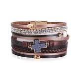 Boho Leather Wrap Bracelet with Crystal Beads