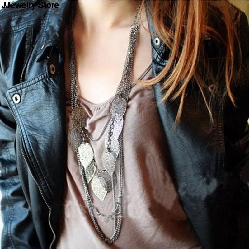 Bohemian Leaves Necklace Long Sweater Pendant Chain Jewelry