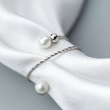 Adjustable 925 Silver Pearl Open Rings for Women
