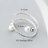 Adjustable 925 Silver Pearl Open Rings for Women