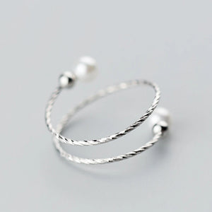 Adjustable 925 Silver Pearl Open Rings for Women