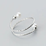 Adjustable 925 Silver Pearl Open Rings for Women