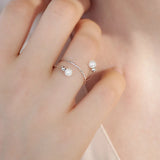 Adjustable 925 Silver Pearl Open Rings for Women