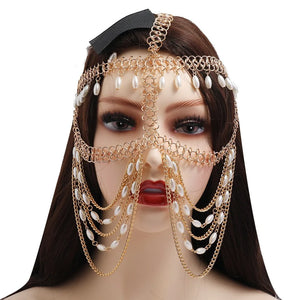Pearl Tassel Head Chain Face Cover Hair Jewelry for Women