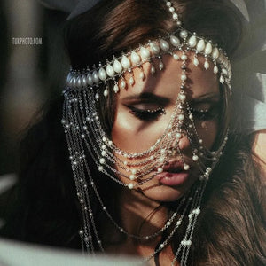 Pearl Tassel Head Chain Face Cover Hair Jewelry for Women