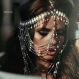 Pearl Tassel Head Chain Face Cover Hair Jewelry for Women