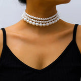 Multi-Layer Pearl Necklace Bead Chain Punk Wedding Short Clavicle