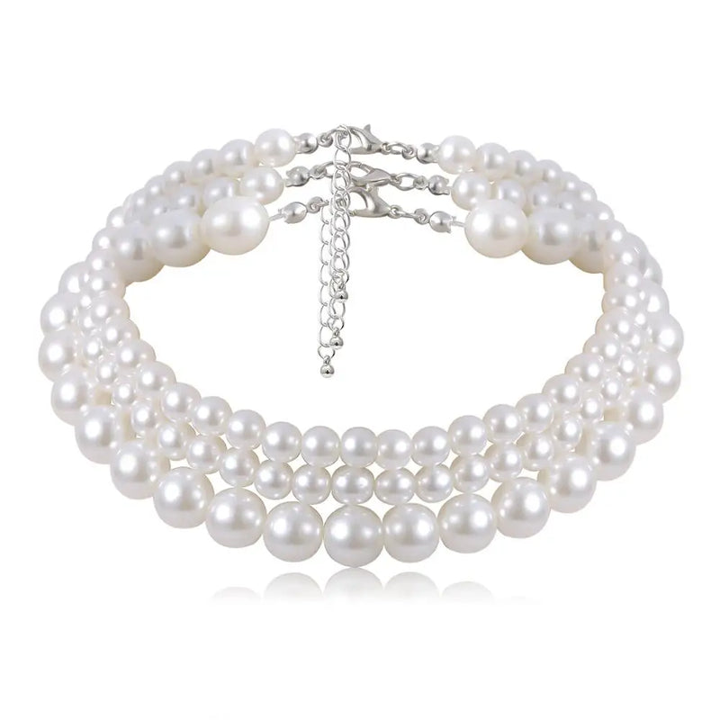 Multi-Layer Pearl Necklace Bead Chain Punk Wedding Short Clavicle