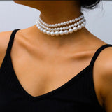 Multi-Layer Pearl Necklace Bead Chain Punk Wedding Short Clavicle