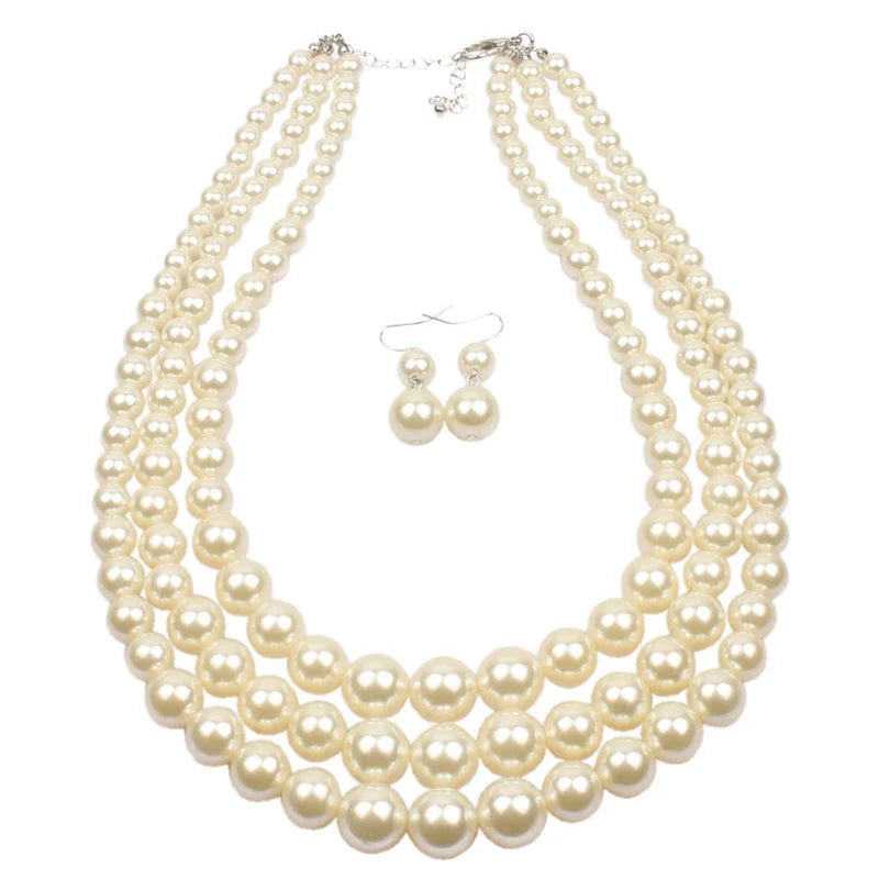 Multi-Layer Pearl Bead Chain Necklace for Women Wedding