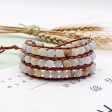 Layer Winding Bracelet Stone Beaded Circle Leather Rope Bracelet
