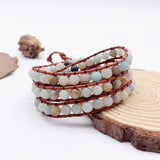 Layer Winding Bracelet Stone Beaded Circle Leather Rope Bracelet