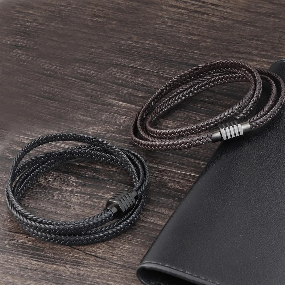 Vintage Cowhide Bracelet for Men Stainless Steel Retro Braided Jewelry