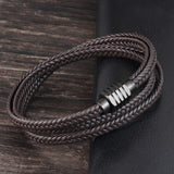 Vintage Cowhide Bracelet for Men Stainless Steel Retro Braided Jewelry