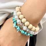 Layered Crystal Pearl Wood Beads Stone Bracelet BOHO Ethnic Style