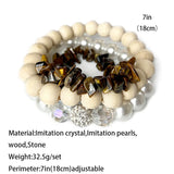 Layered Crystal Pearl Wood Beads Stone Bracelet BOHO Ethnic Style