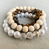 Layered Crystal Pearl Wood Beads Stone Bracelet BOHO Ethnic Style
