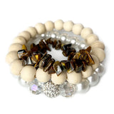 Layered Crystal Pearl Wood Beads Stone Bracelet BOHO Ethnic Style