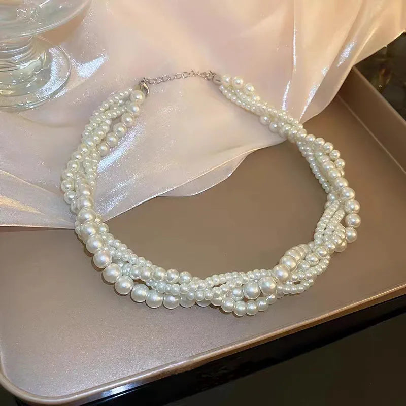Romantic Layered Pearl Necklace for Women Party Accessories
