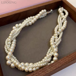Romantic Layered Pearl Necklace for Women Party Accessories