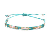 Multi-Media Turquoise + Crystal Beads Woven Bracelet Set of 3 - Bohemian Jewelry
