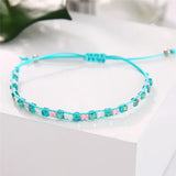 Multi-Media Turquoise + Crystal Beads Woven Bracelet Set of 3 - Bohemian Jewelry