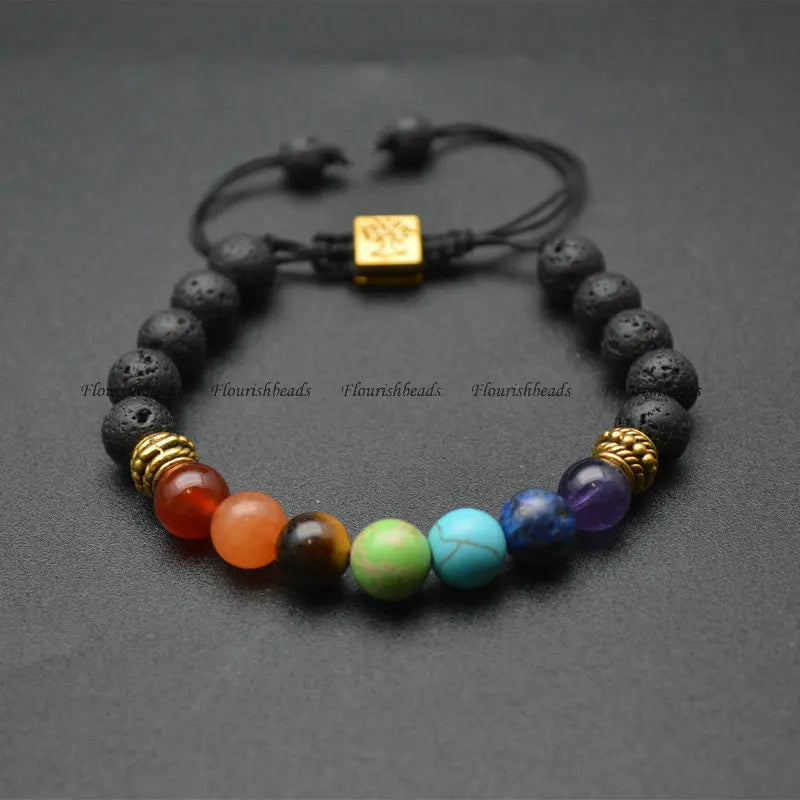 Matte Round Beads Chakra Hologram Bracelet Healing Jewelry