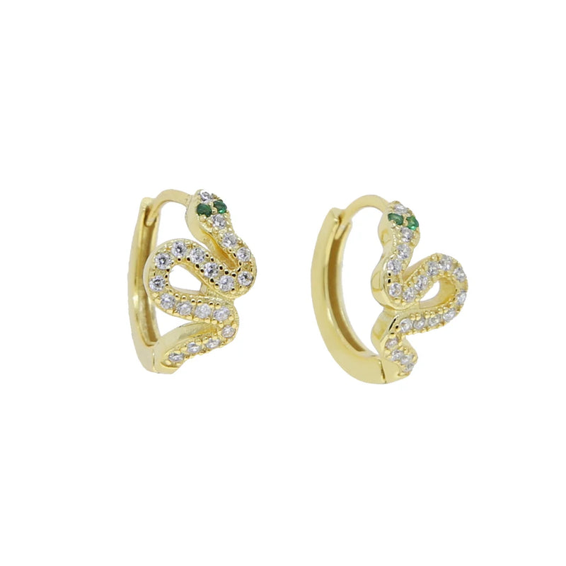 Snake CZ Huggie Hoop Earrings 925 Silver Plated