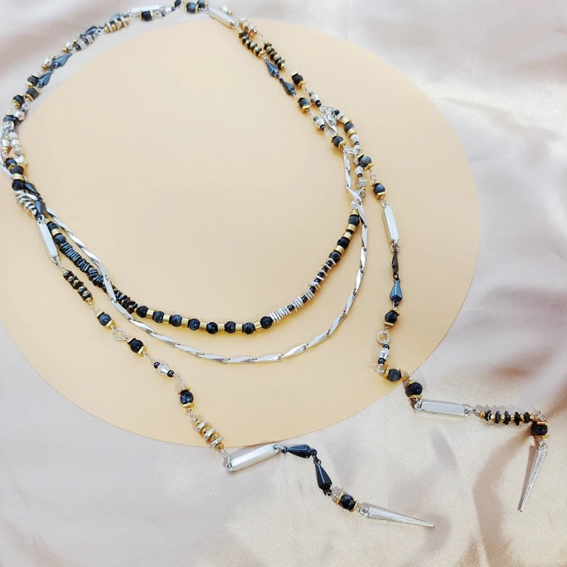 Retro Stone Pearl Metal Scarf Necklace Women's Style