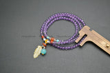 Natural Amethyst Round Beads Bracelet with Amber Charm