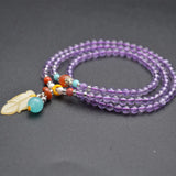Natural Amethyst Round Beads Bracelet with Amber Charm