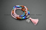 Rose Quartz Beads Bracelet with Life Tree Charm Tassel