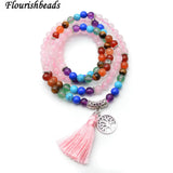 Rose Quartz Beads Bracelet with Life Tree Charm Tassel