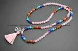 Rose Quartz Beads Bracelet with Life Tree Charm Tassel