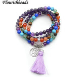 Rose Quartz Beads Bracelet with Life Tree Charm Tassel