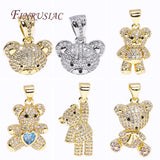18K Plated Zircon Bear Charms for DIY Necklace Making