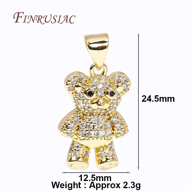 18K Plated Zircon Bear Charms for DIY Necklace Making