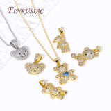 18K Plated Zircon Bear Charms for DIY Necklace Making