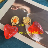 Antique Heart Flower Glass Enamel Statement Drop Earrings